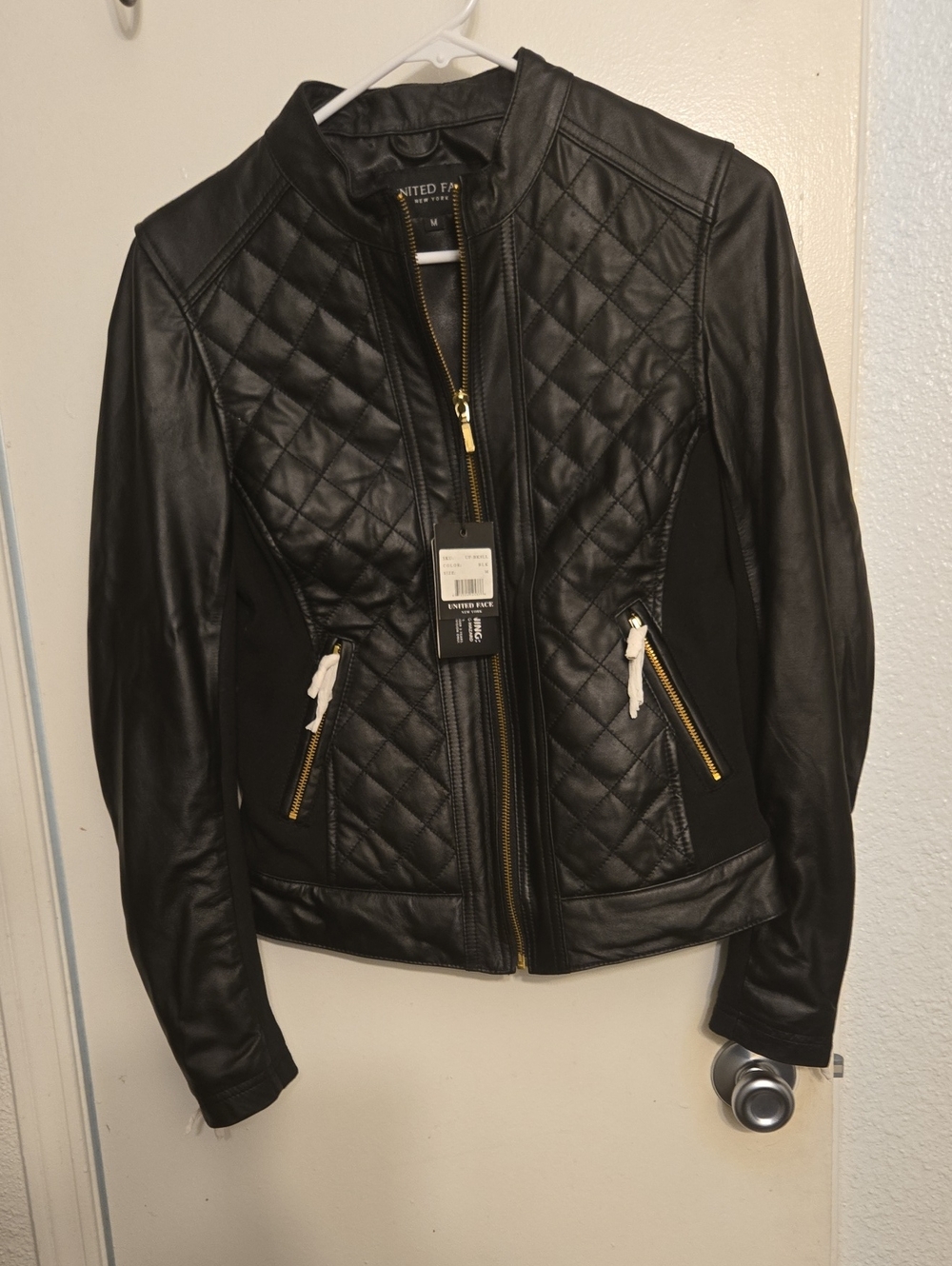 Black Quilted Leather Moto Jacket by